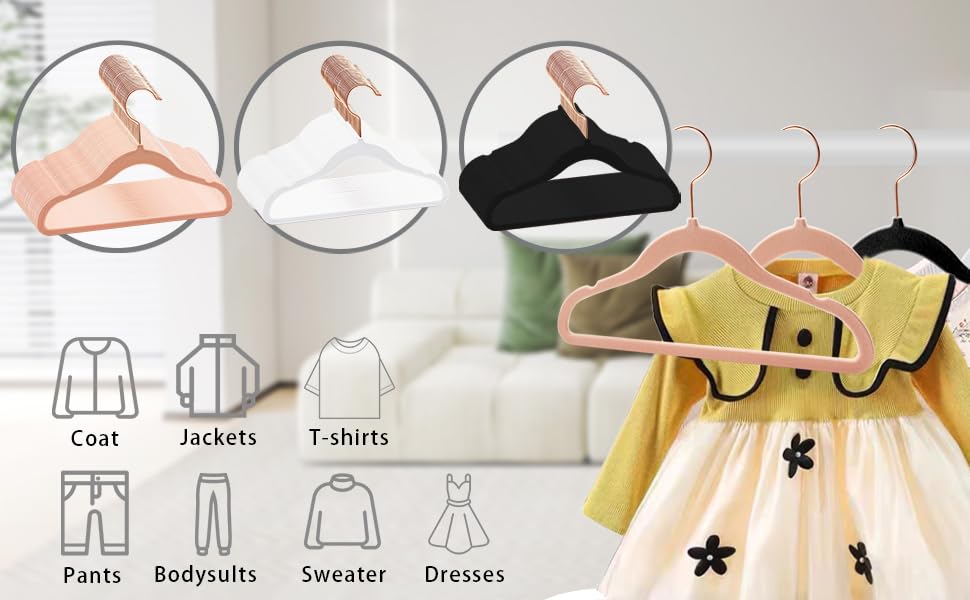 50 дитячих вішалок для одягу з оксамиту, вішалки для немовлят з поворотним гачком 360°, неслизькі та міцні з тримачем для краваток, 30B x 20,5H см, рожеві, AFY0350P