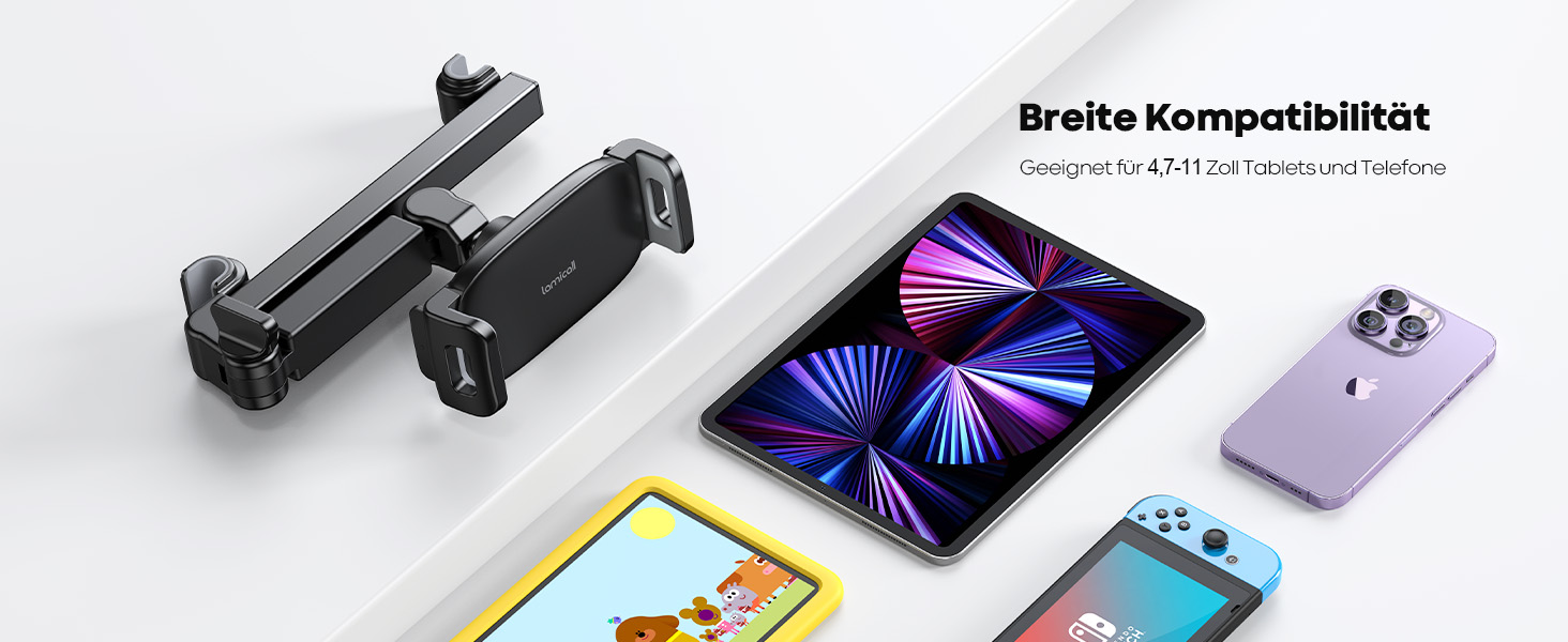 Тримач для планшету Lamicall у машину - універсальний, для iPad, Switch, Samsung Tab, смартфонів (4.7-11 дюймів), чорний