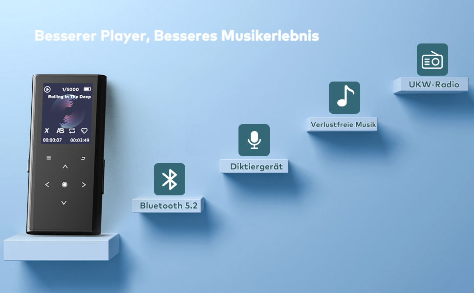 MP3-плеєр ZOOAOXO 64GB з Bluetooth 5.2, радіо, диктофоном та HiFi звуком