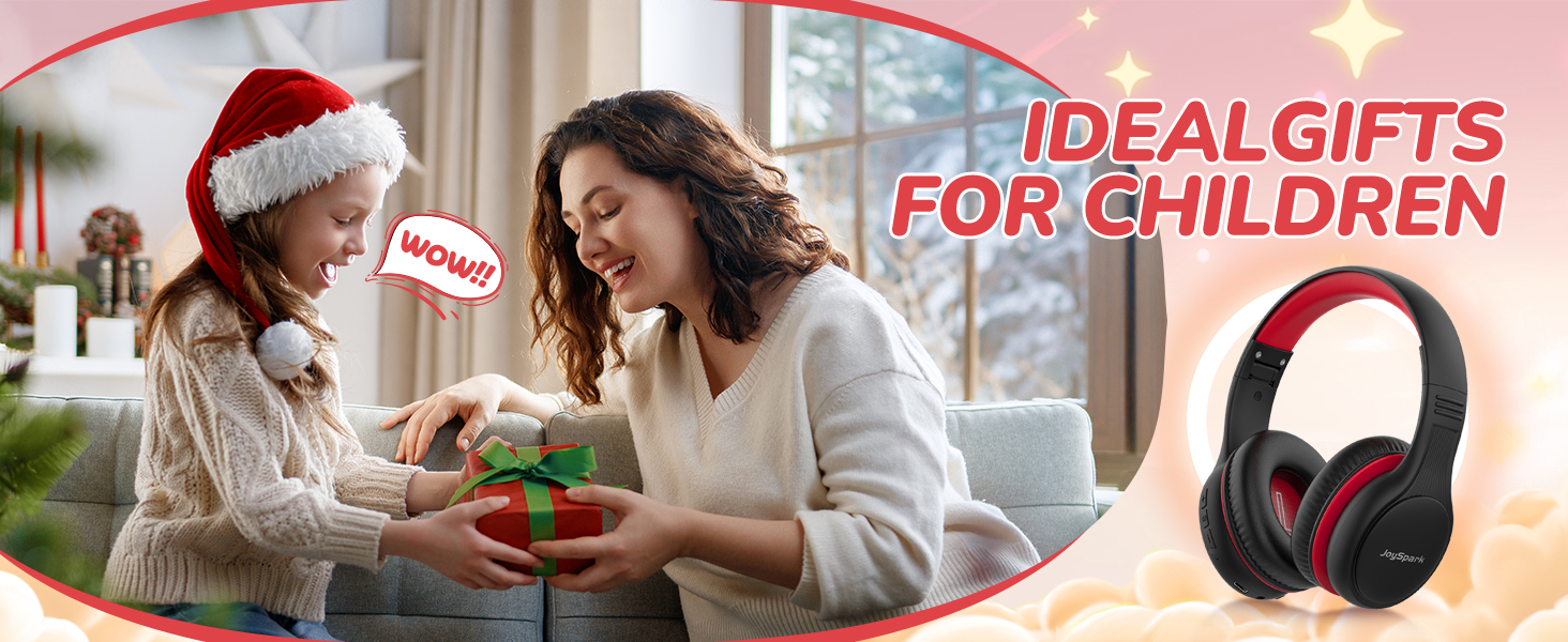 Дитячі Bluetooth навушники JoySpark з мікрофоном, 60 годин роботи, Bluetooth 5.4, Type-C, обмеження гучності 85/94 дБ, складні, чорно-червоні