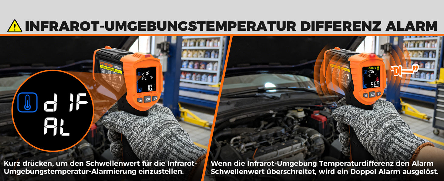 Інфрачервоний термометр лазерний IM06MAX з K-типом зонда (-50°C до 800°C) для промисловості, HVAC, приготування їжі та ремонту авто