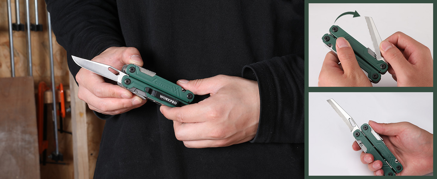 Мультитул WORKPRO 18 в 1: мультиінструмент з нержавіючої сталі з ножем, відкривачкою, ножицями, кліпсою для ременя. Ідеально для кемпінгу, ремонту, подарунок. У комплекті сумка.