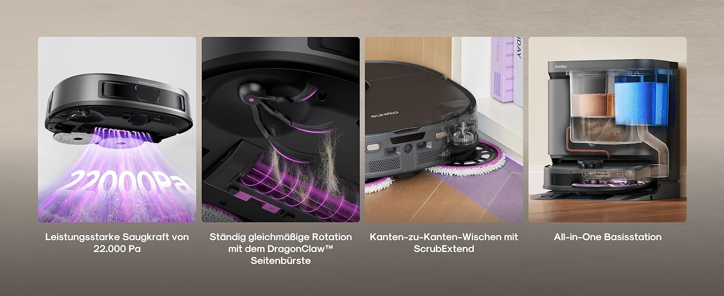 Робот-пилосос Eureka J15 Evo Ultra з функцією миття підлоги, самостійне очищення, прання та сушка, потужність 5000Pa, обертова функція миття, Dual-LiDAR навігація, 3D уникнення перешкод (чорний)