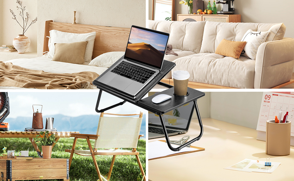 Складаний столик для ноутбука 55x32x25 см: підставка для планшета, ліжка, ноутбука з підстаканником (білий, чорний)