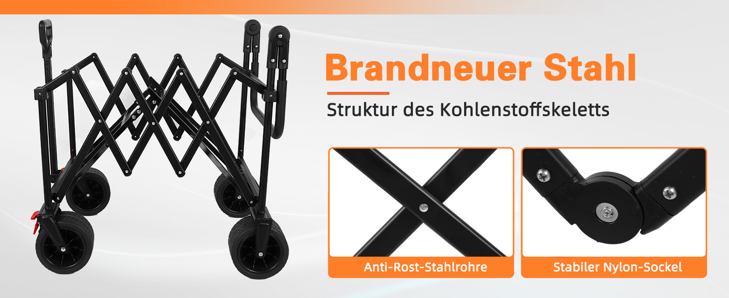 3 в 1 вагончик-тележка складний з гальмами, 150л, 136кг, чорний