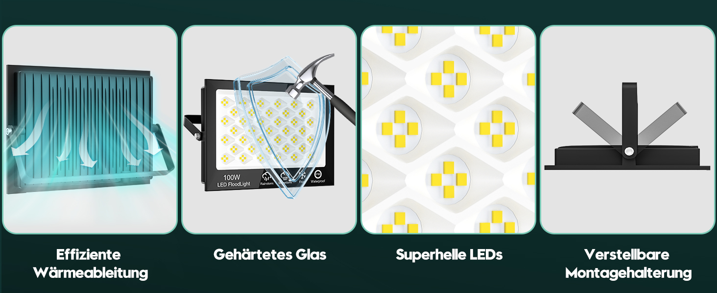 LED прожектор Sararoom 100 Вт 10000 Лм, 156 LED, холодне біле світло 6500K, IP65, водонепроникний для вулиці, саду, гаража, двору, комплект 2 шт.