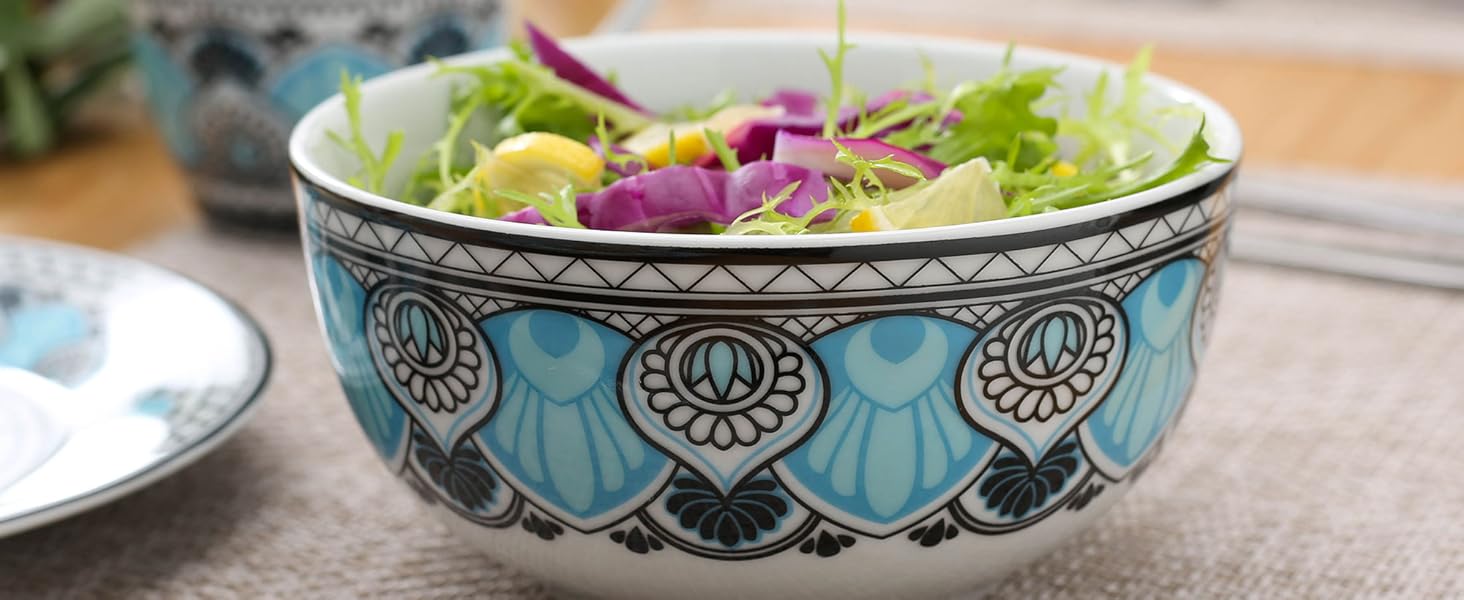 Набір посуду VEWEET на 4 особи, 16 предметів: порцеляновий сервіз з тарілками, мисками та чашками, сумісний з мийкою та мікрохвильовкою, серія Audrie