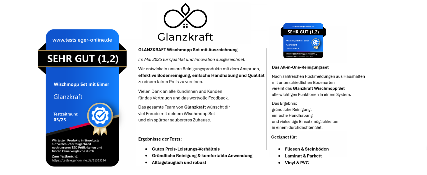 Набір для миття підлоги Wischmopp з відром – моп з 2-камерною системою та функцією відкачування – гігієнічний набір для прибирання – 2,5 л – білий