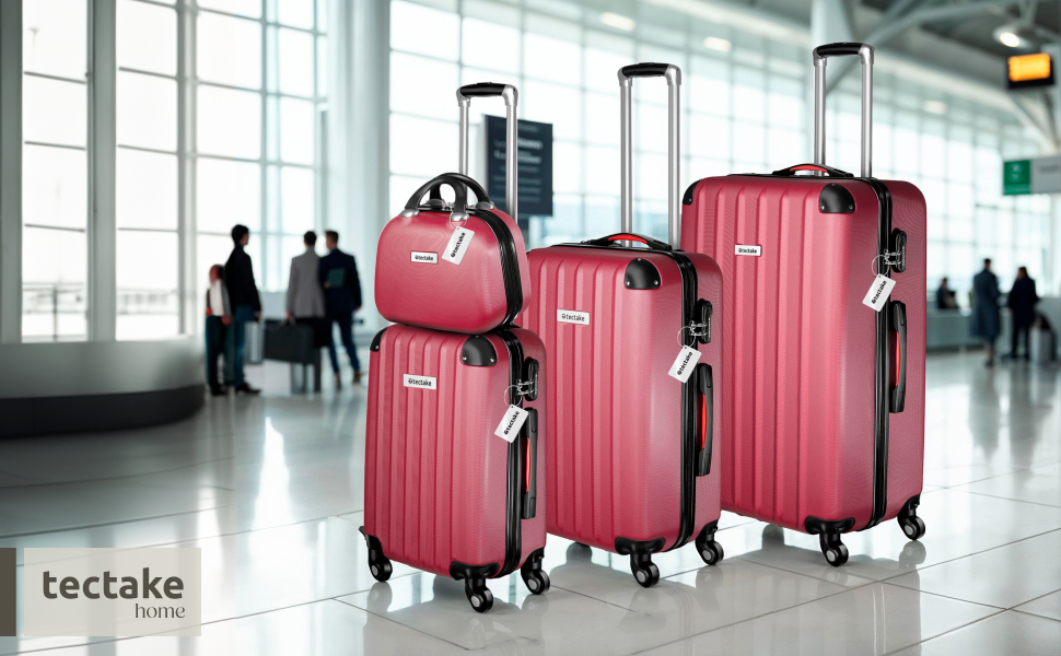 Набір валіз Tectake® 4 шт. з ваговою та ідентифікатором, 360° колеса, жорсткий корпус із замком, велика валіза, вкладна, ручна валіза - Бордовий