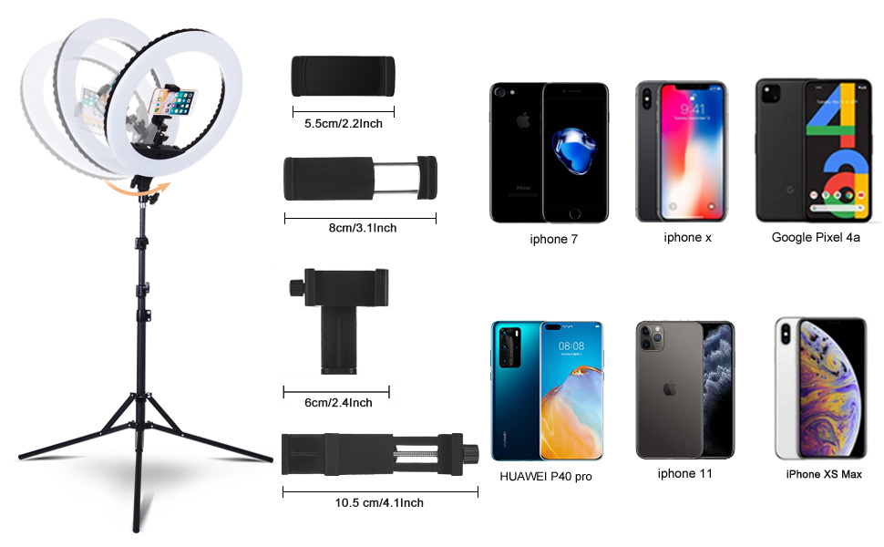 LED кільцева лампа CXYP 18 дюймів зі штативом, диммер, пульт дистанційного керування, для YouTube, TikTok, фото/відео, селфі, макіяж, Live-Stream, сумісна зі смартфонами