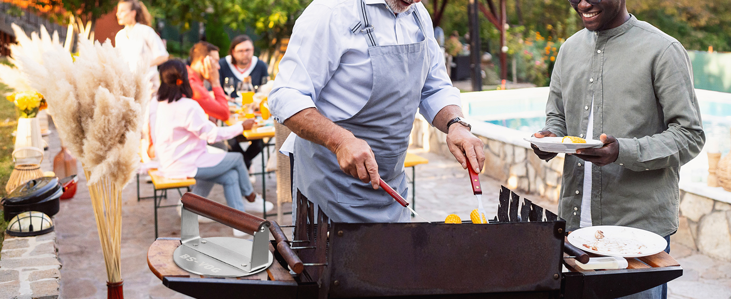 Пресс для бургера з нержавіючої сталі з дерев'яною ручкою, 15.24 см - Burger Smasher для смаження м'яса, стейків, бекону, подарунок