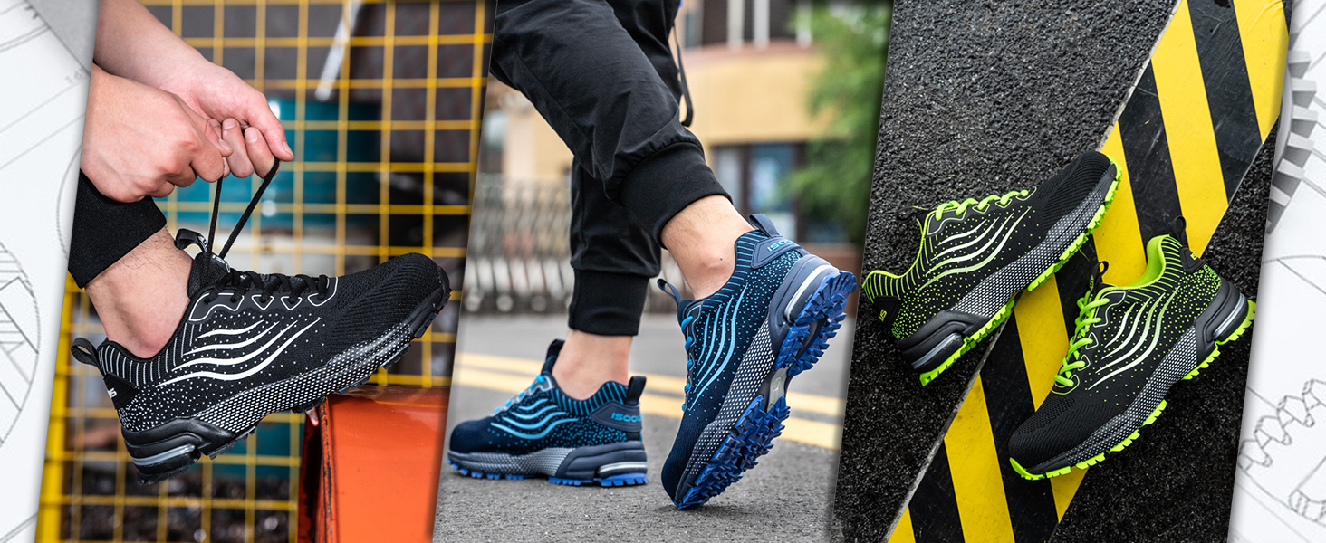 Зручні робочі черевики ISOOUS з металевим підноском для чоловіків та жінок. Легкі, дихаючі, неслизькі, захисні черевики, 42 EU, зелені.