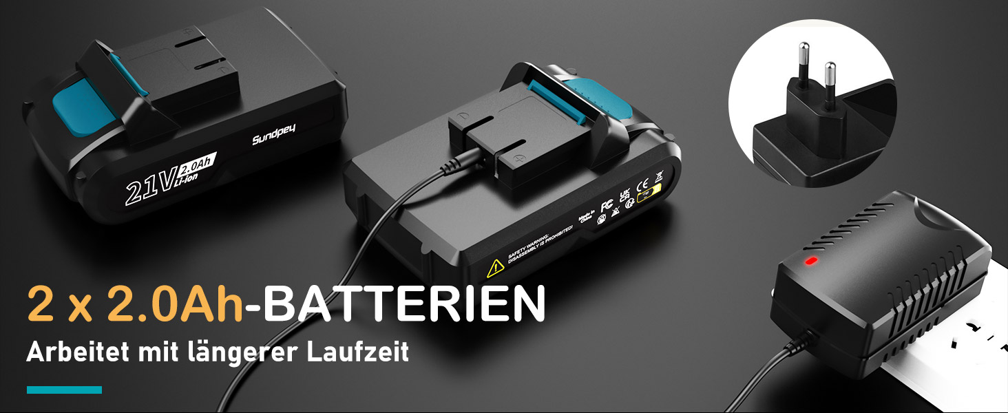 Акумуляторний шуруповерт Sundpey 21V з 2x2000mAh акумулятором, 45 Нм, 2 швидкості, 18+1 момент, патрон 10мм, набір 19шт для дому та DIY, блакитний