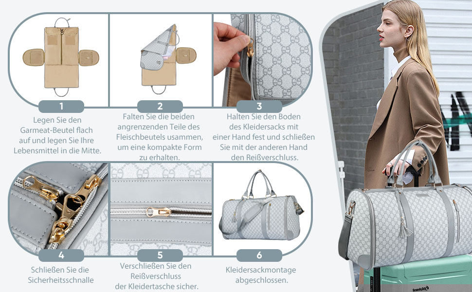 Сумка-трансформер для подорожей 50 л, 2-в-1 з водонепроникним відділенням для взуття та системою проти зминання – ідеальна для ділових поїздок та відпочинку (Сірий)