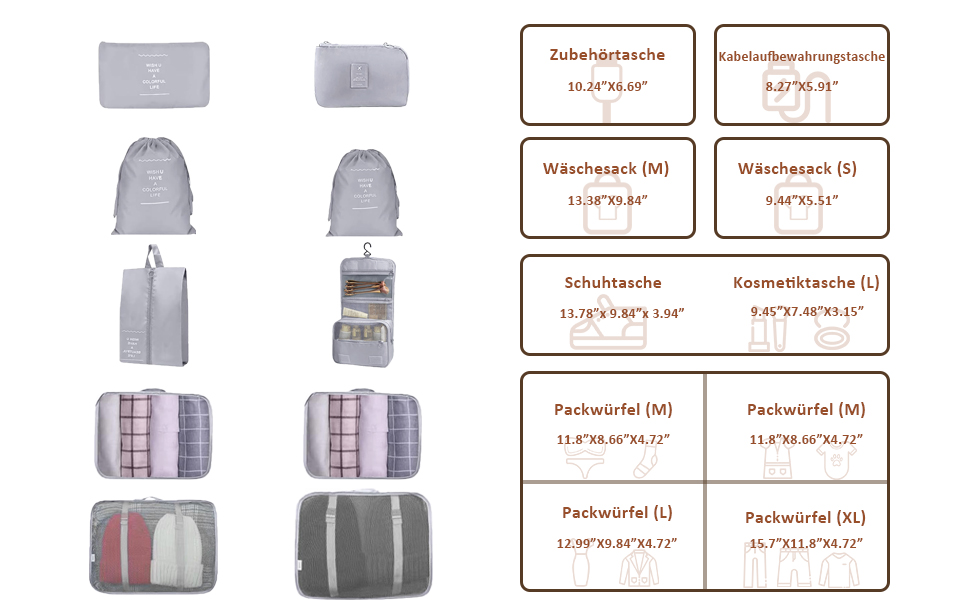 Органайзер для валізи 10 шт. Set, Packing Cubes для одягу, Travel Organizer, Набір для подорожей, Сітка для валізи (Сірий)