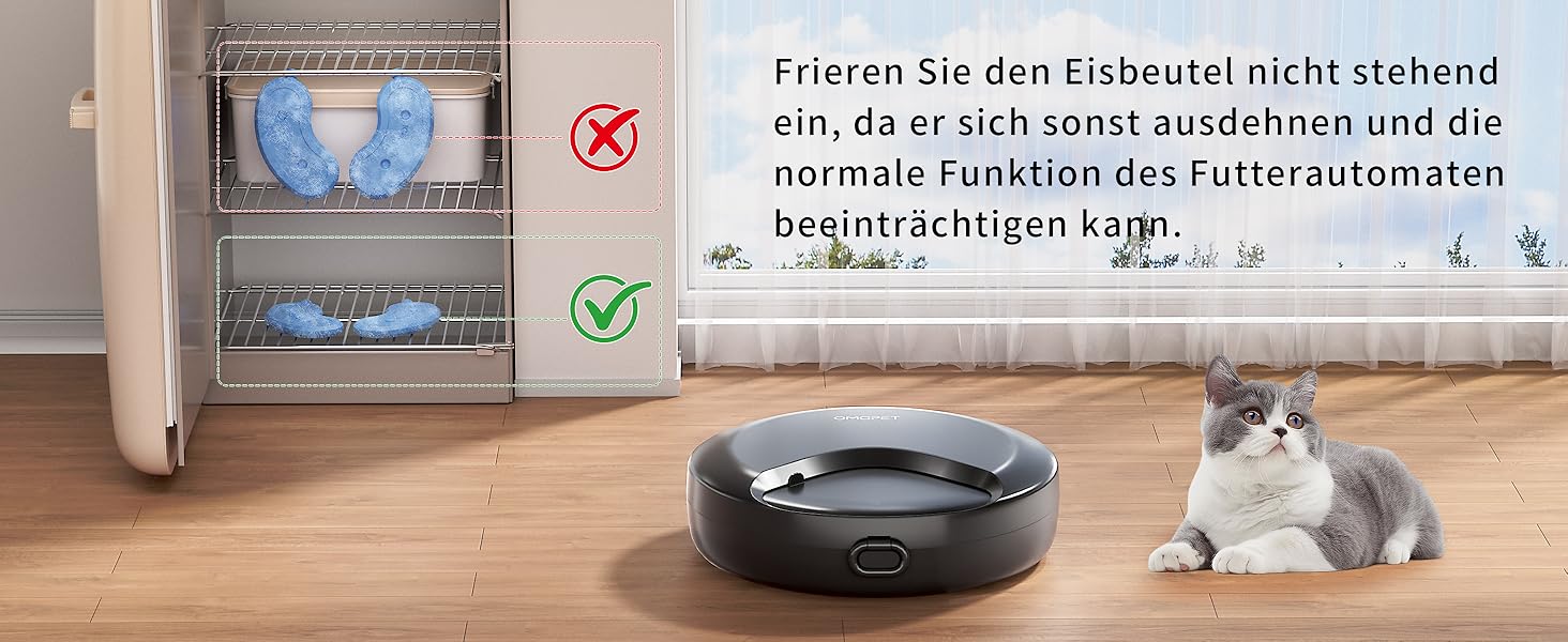 Автоматичний дозатор корму для котів та собак, 8oz*4 порції, з таймером, акумуляторний, з блокуванням, 2 охолоджуючі акумулятори (Чорний)