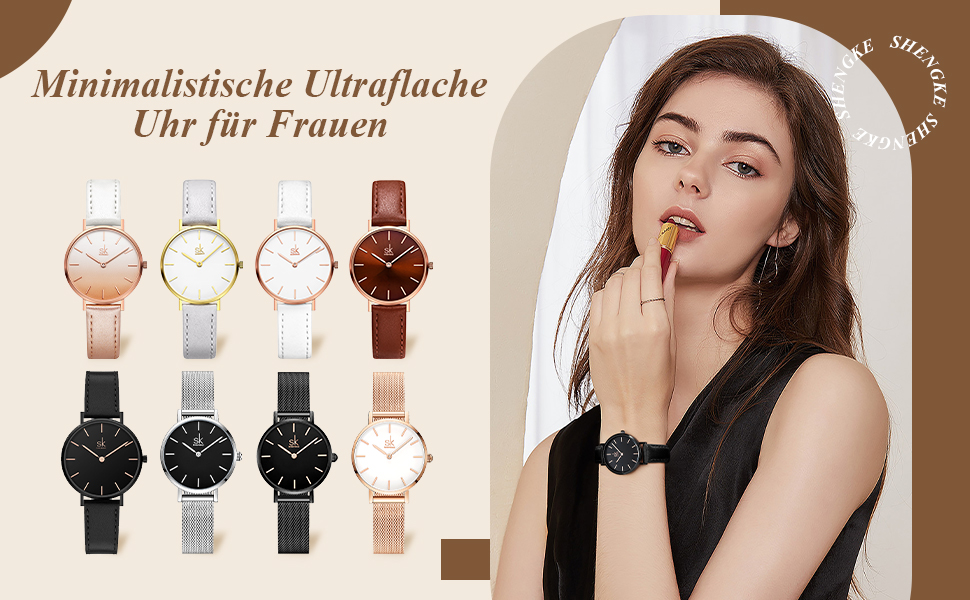 SK Ультратонкі мініатюрні жіночі годинники з двома стрілками. Елегантні годинники для жінок з шкіряним ремінцем (срібляста сітка)