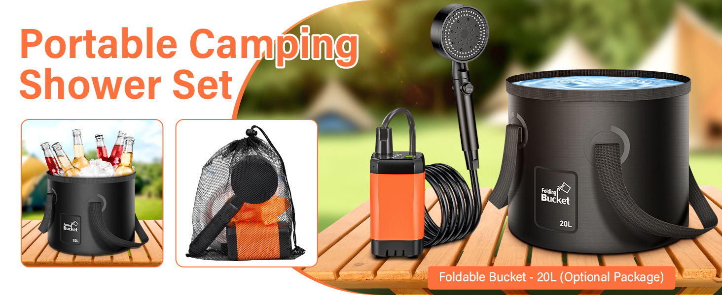 Портативна душова кабіна Campingdusche з насосом, акумулятор 3000mAh, 2м шланг, цифровий дисплей, для саду, пляжу, автомийки