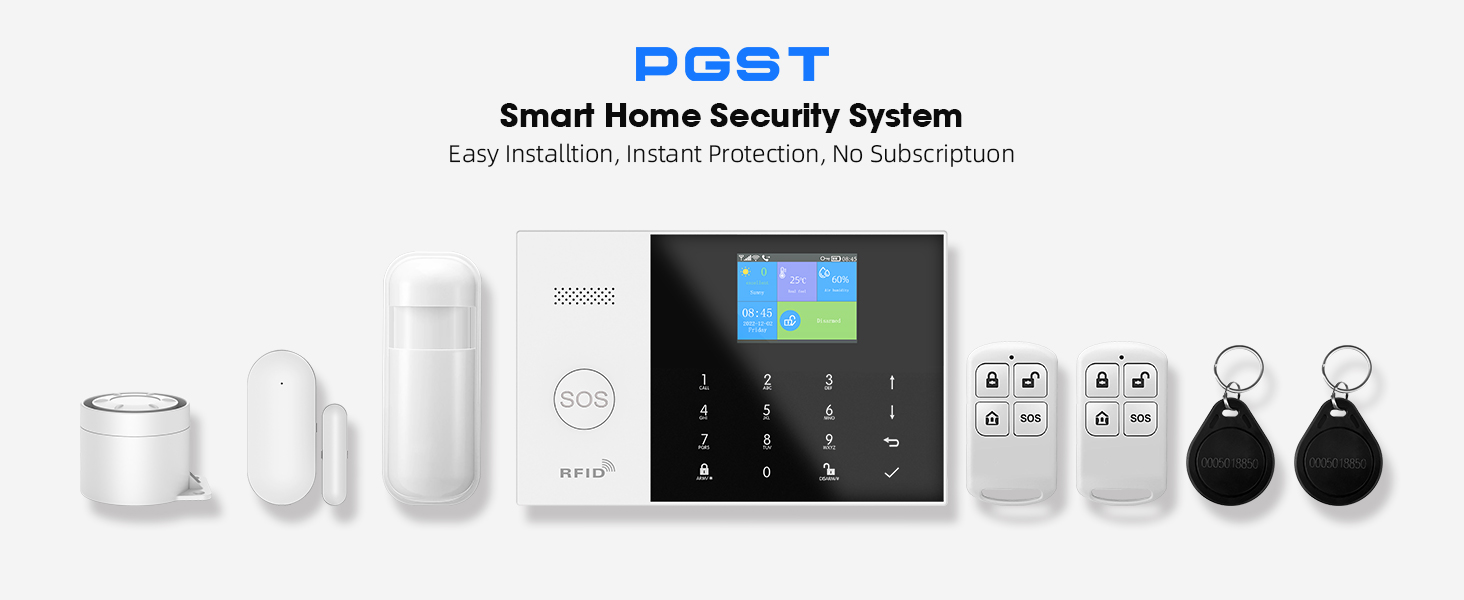 Охоронна сигналізація PGST для квартири, GSM/WiFi система з 120 дБ сиреною, інтелектуальний пульт, LCD-дисплей, голосові повідомлення, захист дверей і вікон, для будинку, гаража, автодому (Pg105-2geu-e/T53a)