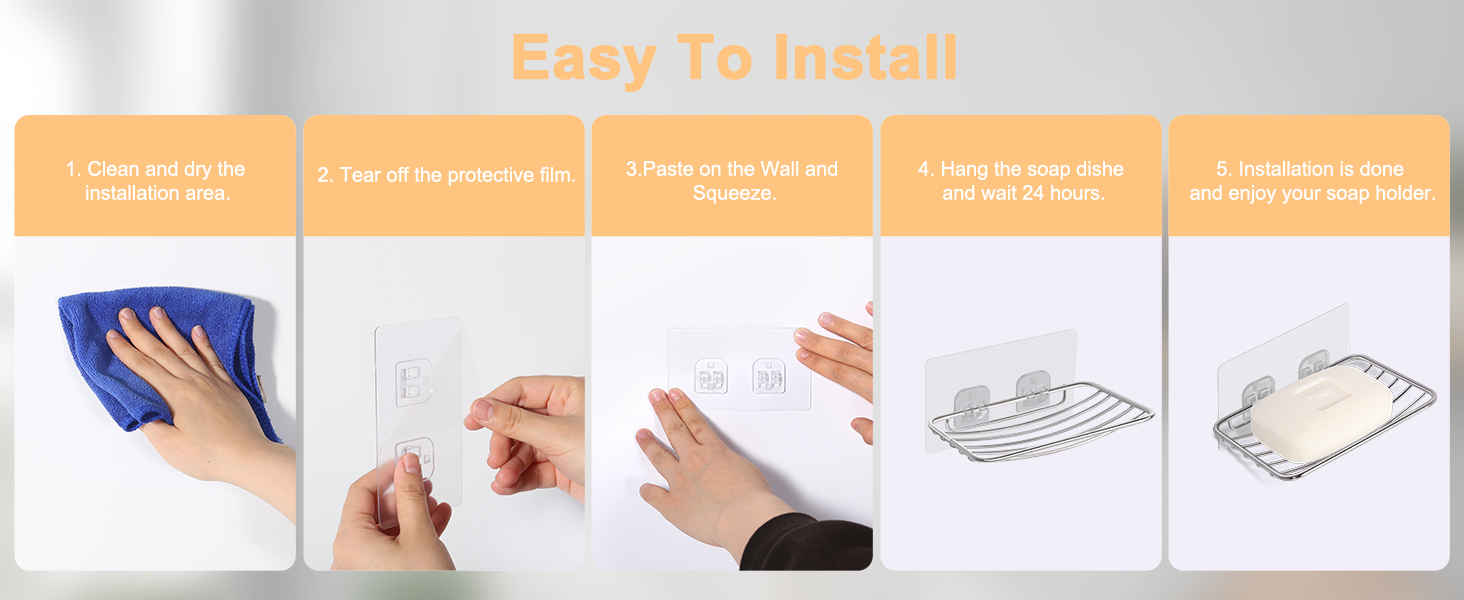 Тримач для мила без свердління Uten, нержавіюча сталь, самоклеючий з 2 гачками, для душу, ванної, кухні (сріблястий)