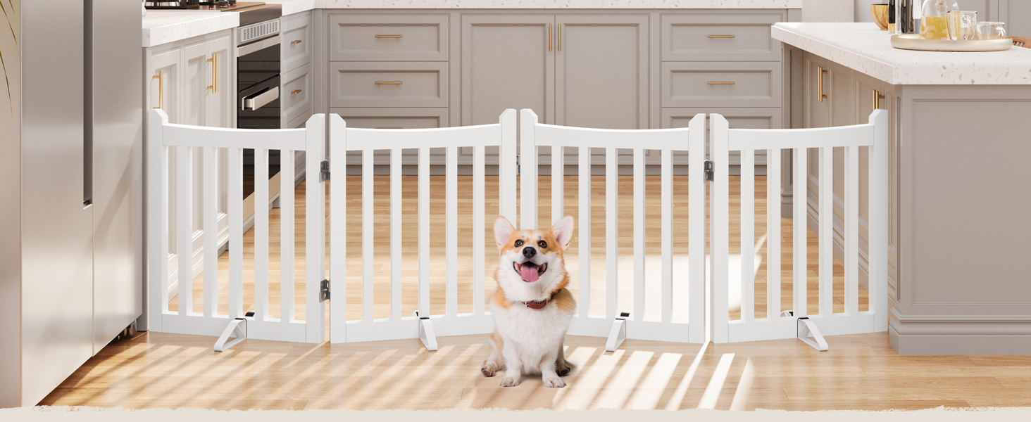 Yaheetech Freestanding Dog Gate - 4 Panel Pet Barrier, 60.5 x 201.5 cm - White