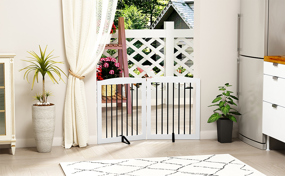 Захисне ґратка для собак у квартиру без свердління, металева, дерев'яна, розкладна, біла, 4 панелі