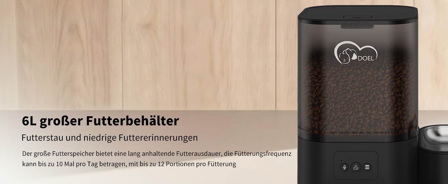 Автоматичний диспенсер корму та води для котів DOEL 2-в-1 з керуванням через додаток, голосовою підтримкою та таймером, 6л корму + 2.5л води