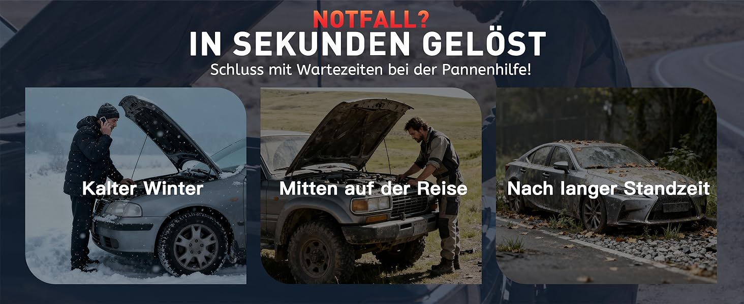 Портативний пусковий пристрій NHOWIN 4000A: Powerbank для авто 12V, 20000 mAh, 4-в-1, з кабелями та LED-ліхтариком для подорожей та надзвичайних ситуацій