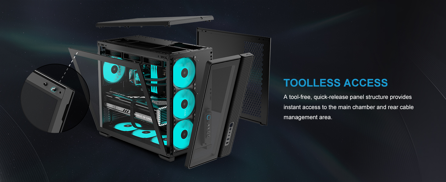 Ігровий корпус для ПК SAMA S50 Airflow, 4 ARGB PWM вентилятори, USB Type-C, Mesh-панель, чорний