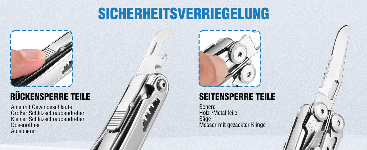 FLISSA 19-in-1 Multifunction Pliers - Multitool with Glass Breaker & Fire Starter - Stainless Steel Camping & Repair Tool with Carrying Case