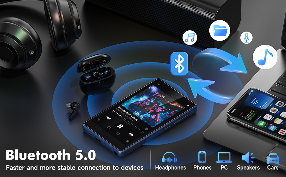 MP3 плеєр 163GB з WiFi, Bluetooth, Android 13, Spotify, FM радіо, сенсорний екран 4.5