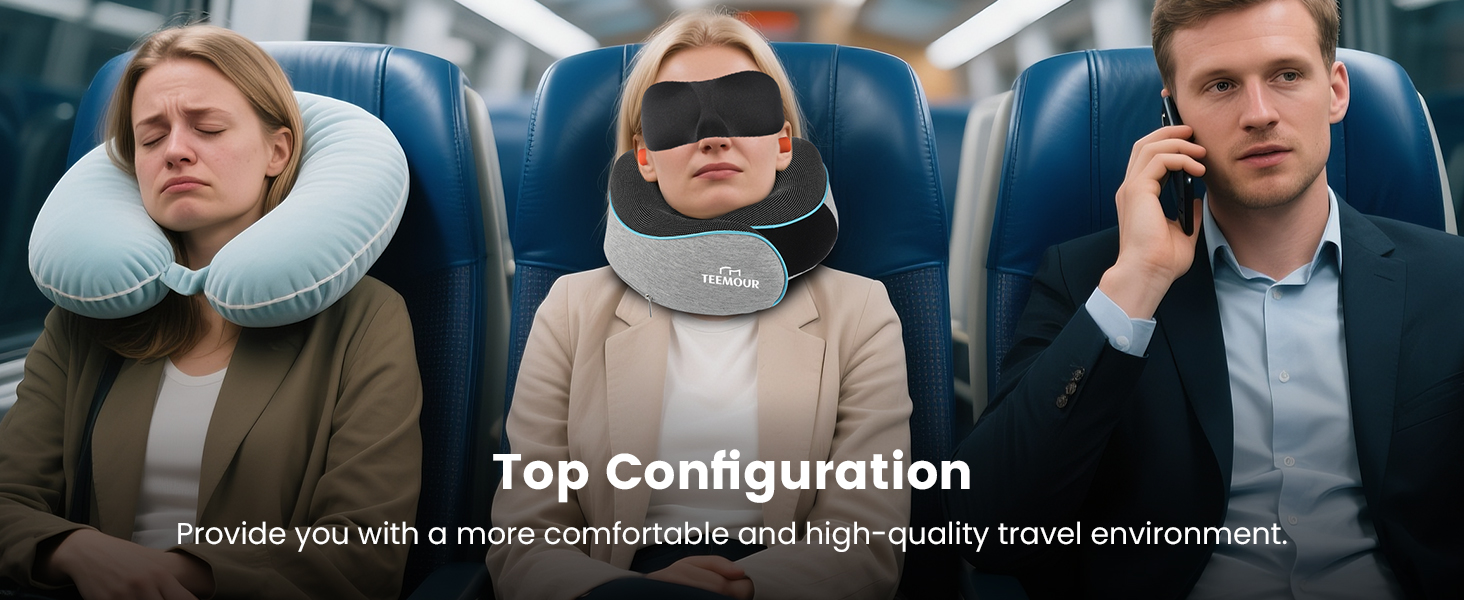 Подушка для шиї у літак Memory Foam з підтримкою 360°, набір для подорожей (очна маска, навушники, чохол), сіра