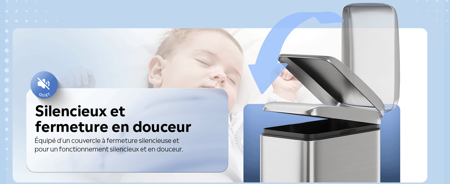 Відро для сміття WLIVE з нержавіючої сталі, 5л, з педальним механізмом та м'яким закриттям, для кухні, спальні, офісу, срібного кольору