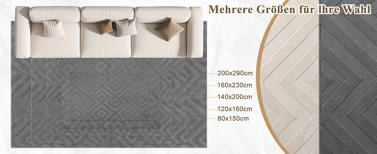 Килимок для вітальні SHACOS з коротким ворсом, сірий, 120 x 160 см. Геометричний килим з 3D ефектом, антиковзаюча підкладка, для спальні, їдальні