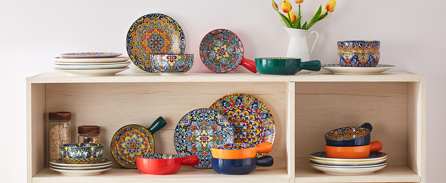 Набір супових тарілок Vancasso SIMI, 4 шт, 690 мл, порцеляна, богемський стиль, для супу/мюслі/пасти, мікрохвильова та духовка