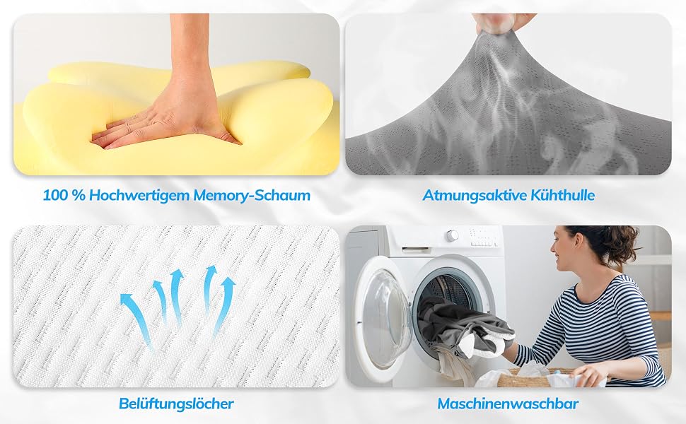 Ортопедична подушка з піни Memory Foam для сну на боці, спині та животі. Зменшує біль у шиї та голові, дихаюча та знімний чохол.