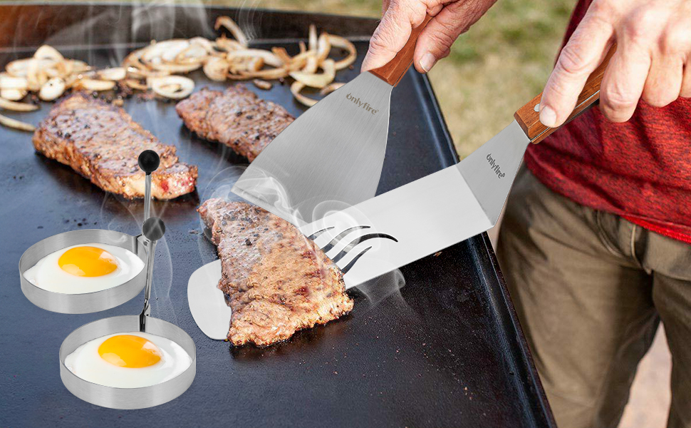 Набір лопаток для гриля Onlyfire FPA-5117: 9 шт. з нержавіючої сталі, для плоских грилів та сковорідок-грилів