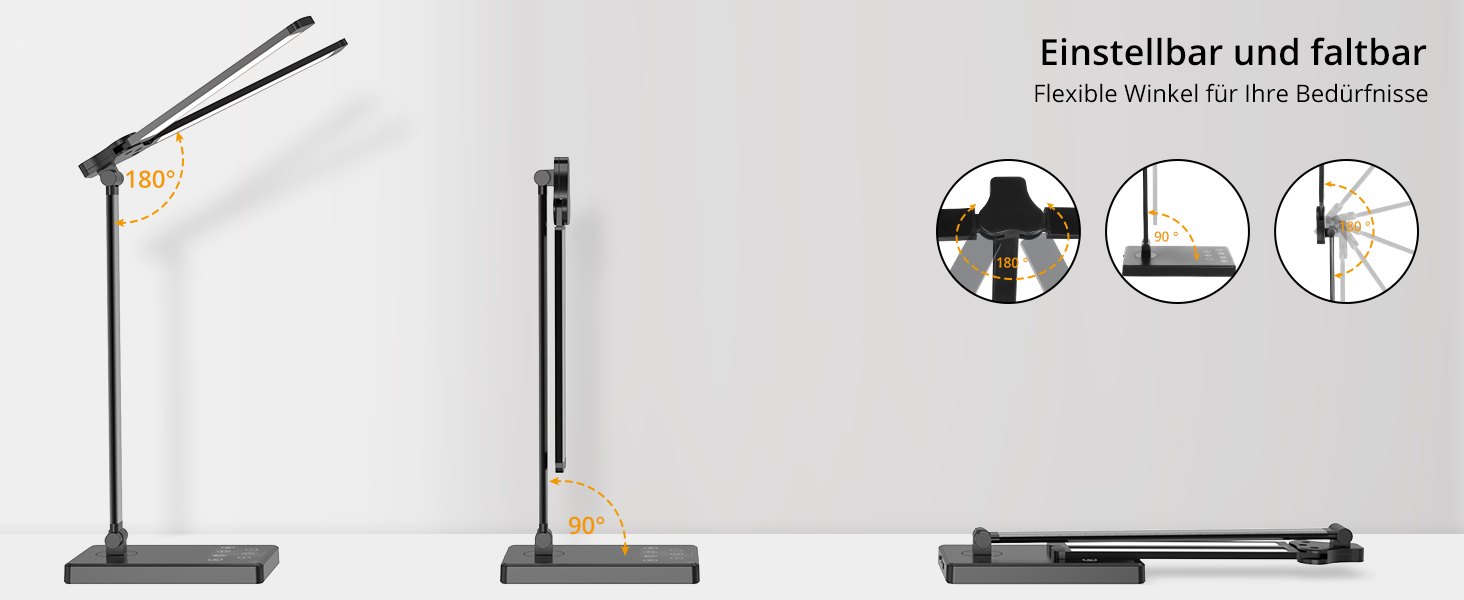 iVict LED лампа для столу з регульованими Swing Arms, 5 режимів, сенсорне керування, таймер, USB-порт, пам'ять, для дітей, білий колір