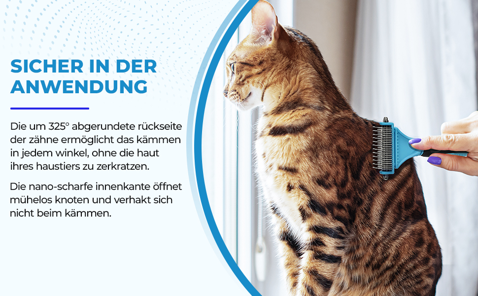 Щітка для собак та котів, гребінець для тварин з нержавіючої сталі 12+23 зубчики, двостороння для видалення шерсті та розплутування вузлів (Large, блакитний)