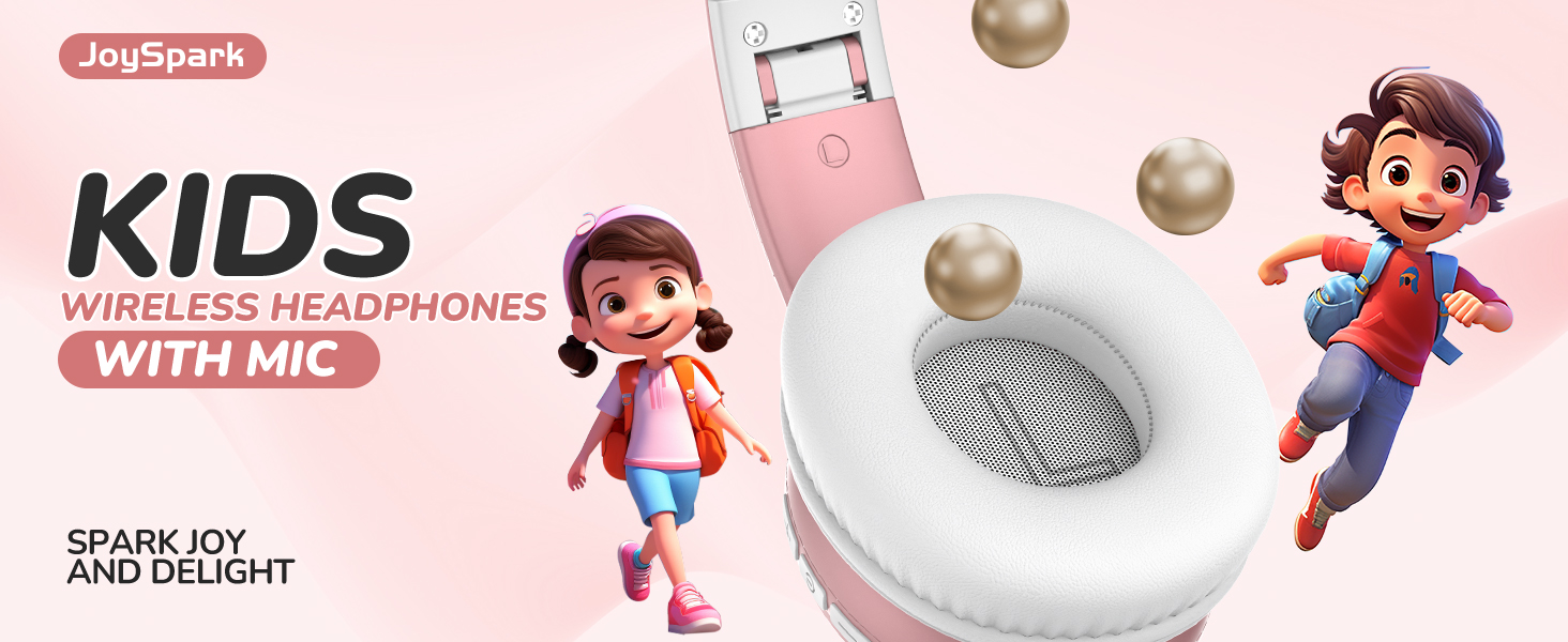 Дитячі Bluetooth навушники JoySpark з мікрофоном, рожеве золото, 60 годин роботи, Bluetooth 5.4, Type-C, обмеження гучності 85/94 дБ