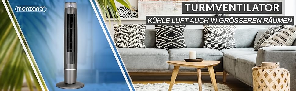Турбовентилятор Monzana® 120 см з пультом, таймером, 3 режими, осциляція, іонізація | Колонний вентилятор