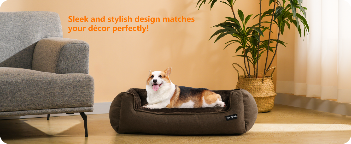HMTOPE Dog Bed, Dog Sofa, Dog Cushion, Dog Basket, Removable and Washable, 110 x 86 x 26 cm (L 90 x W 75 x H 25 cm, Brown)