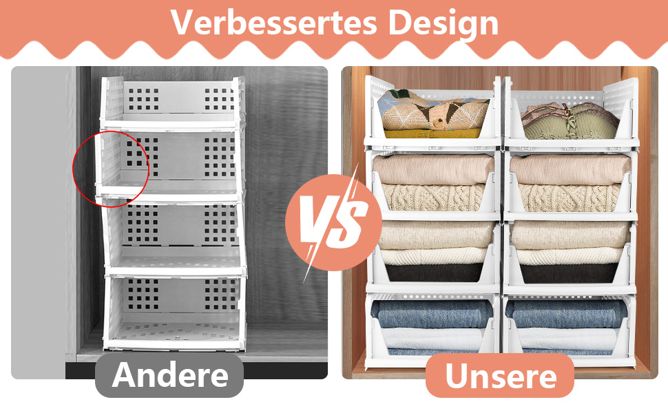 Diealles Stackable Drawer Boxes, 4 Pack Closet Organizer Pull Out, Plastic Drawer Organizer Closet, Foldable Closet Drawers for Clothes Closet Pantry (White)