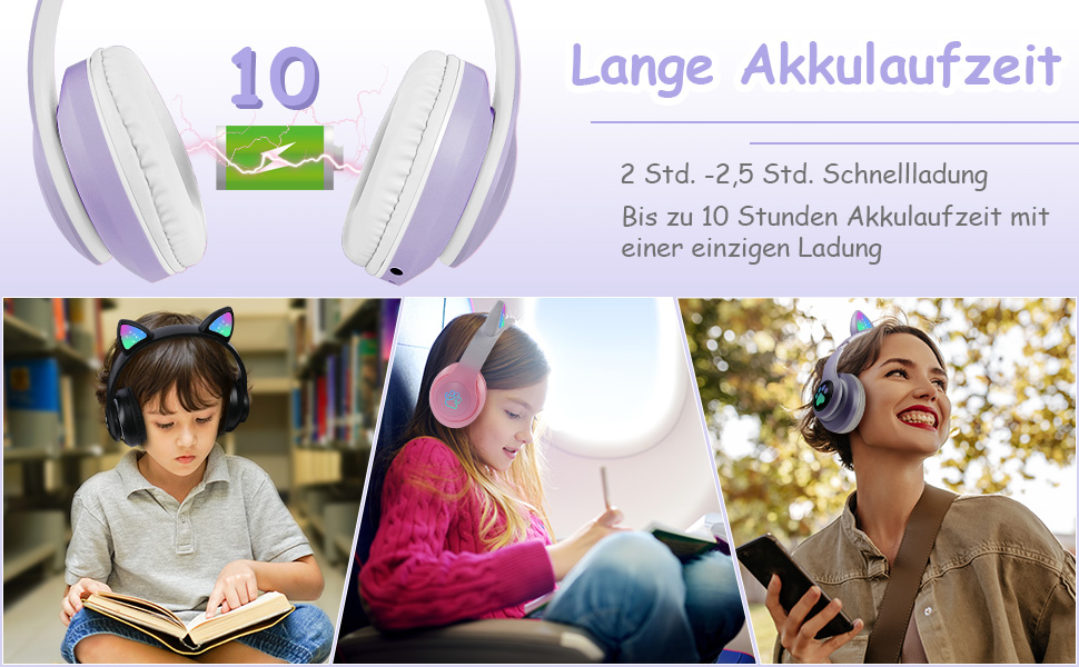 Дитячі навушники AXFEE з Bluetooth, Over-Ear, котячі вушка, LED-підсвітка, мікрофон, Micro SD/TF, рожеві