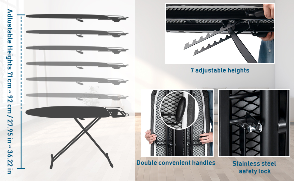 Гладильна дошка Duwee Extra Wide Deluxe з підставкою для праски, чорна, 117 x 43 см