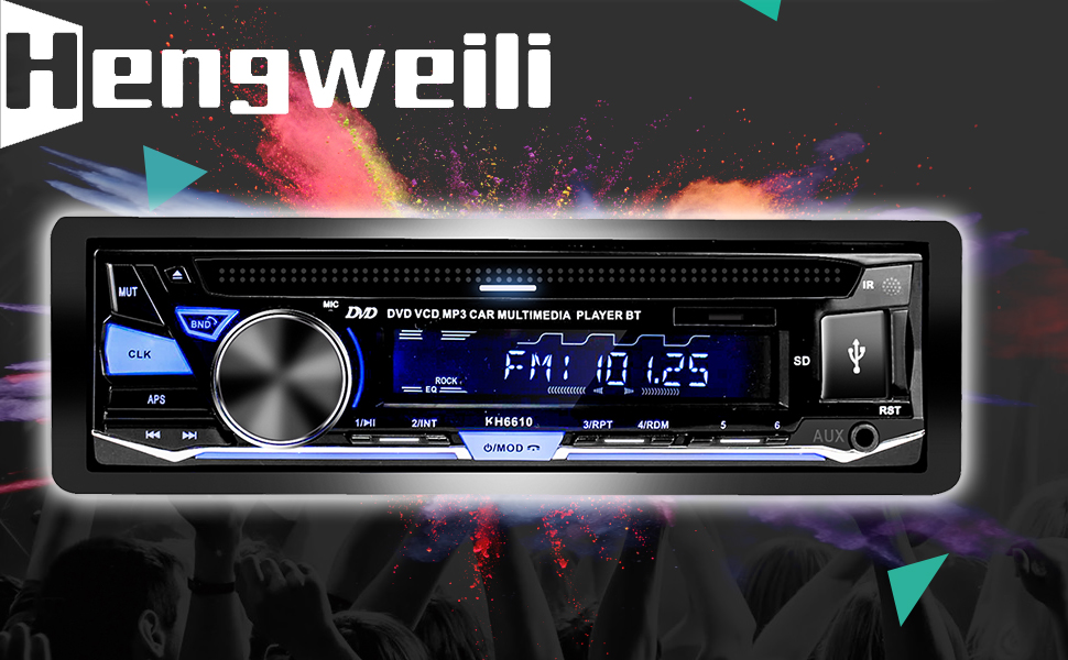 Hengweili автомагнітола 1DIN з CD/DVD, Bluetooth, FM/AM, App-керуванням, USB, SD, AUX, MP3
