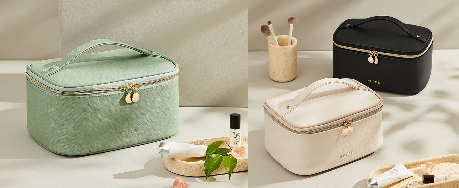 Велика косметичка для жінок: водонепроникна дорожня косметичка з відділеннями (Бежевий)