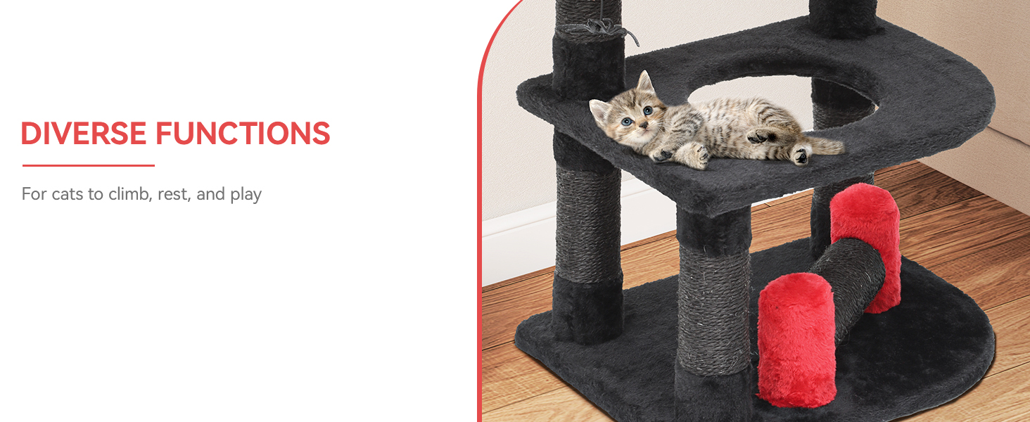 Кігтеточка YITAHOME Готичний XL, 160 см, з 4 колонами з сизалю, 1 дощечкою для шліфування, гамаком, 2 кулями-іграшками, платформами для сну, чорна