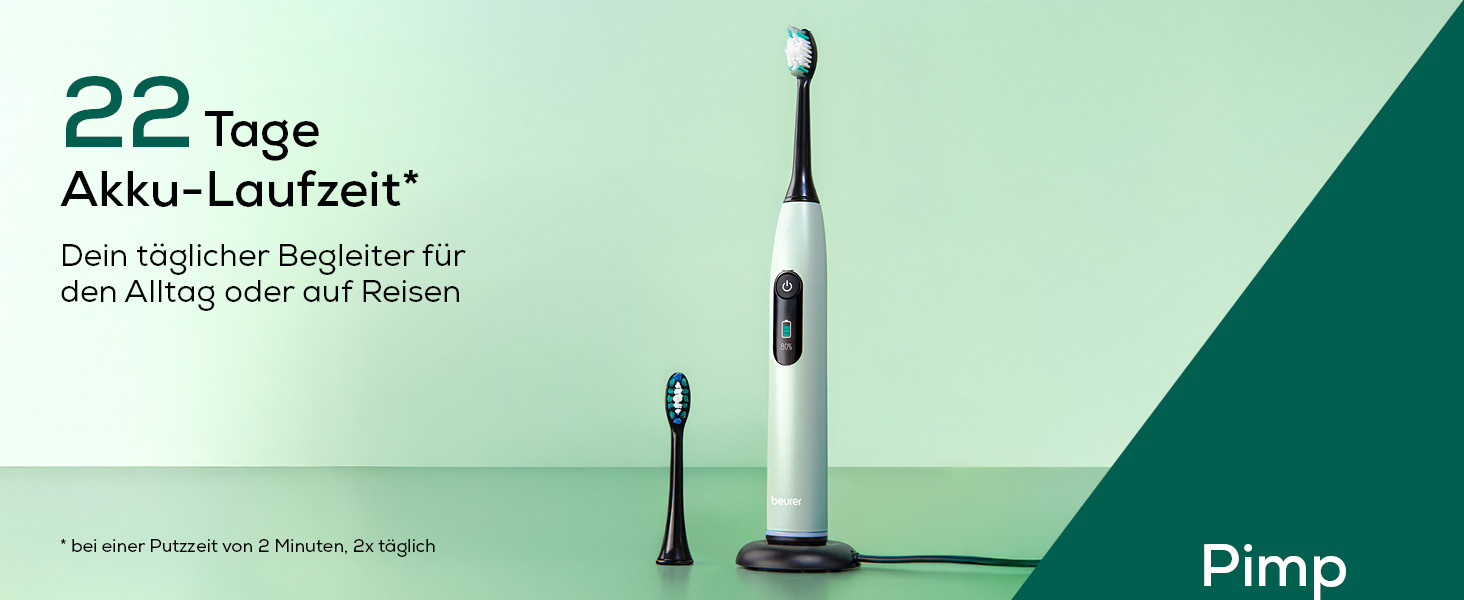 Звукова електрична зубна щітка Beurer SC 50 з 5 режимами чищення, датчиком тиску, дисплеєм таймера та 2 насадками (м'ята)