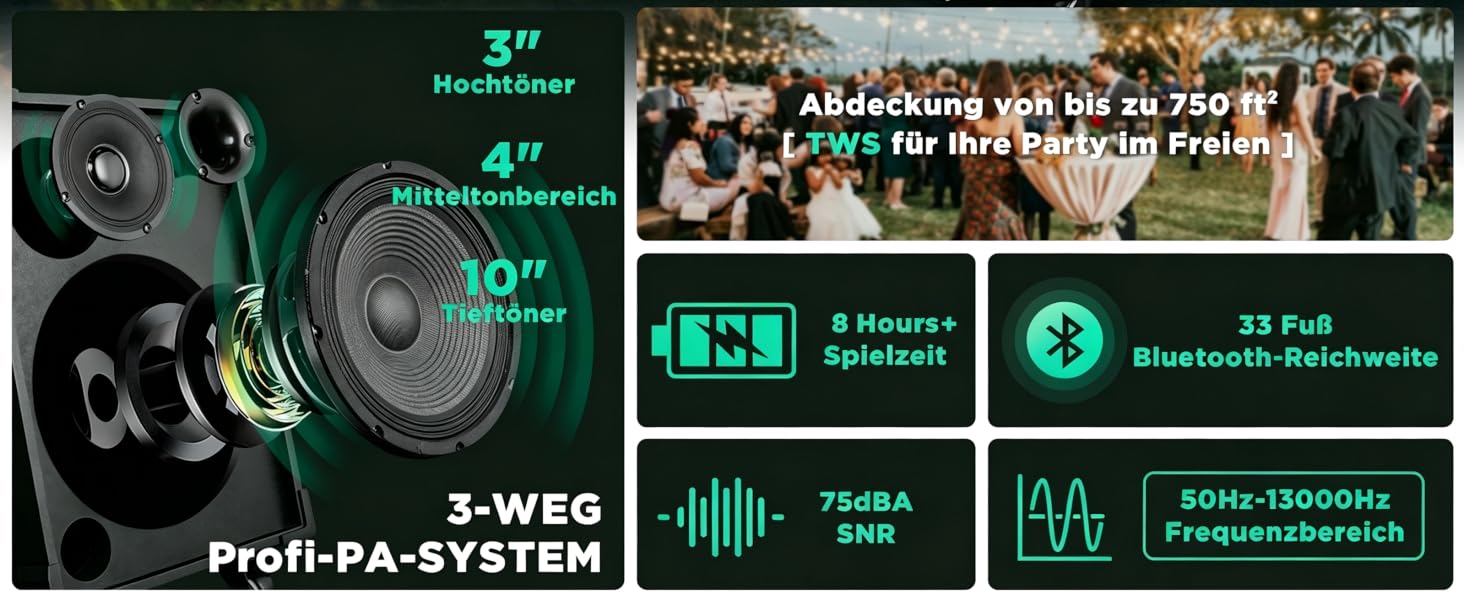 Портативна караоке система GTSK10-3 з Bluetooth, 2 мікрофонами та 10” сабвуфером для дому та вечірок